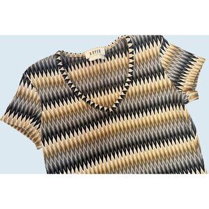 Vintage A. BYER California Zig Zag V Neck Short Sleeve Top Shirt Blouse Sz S